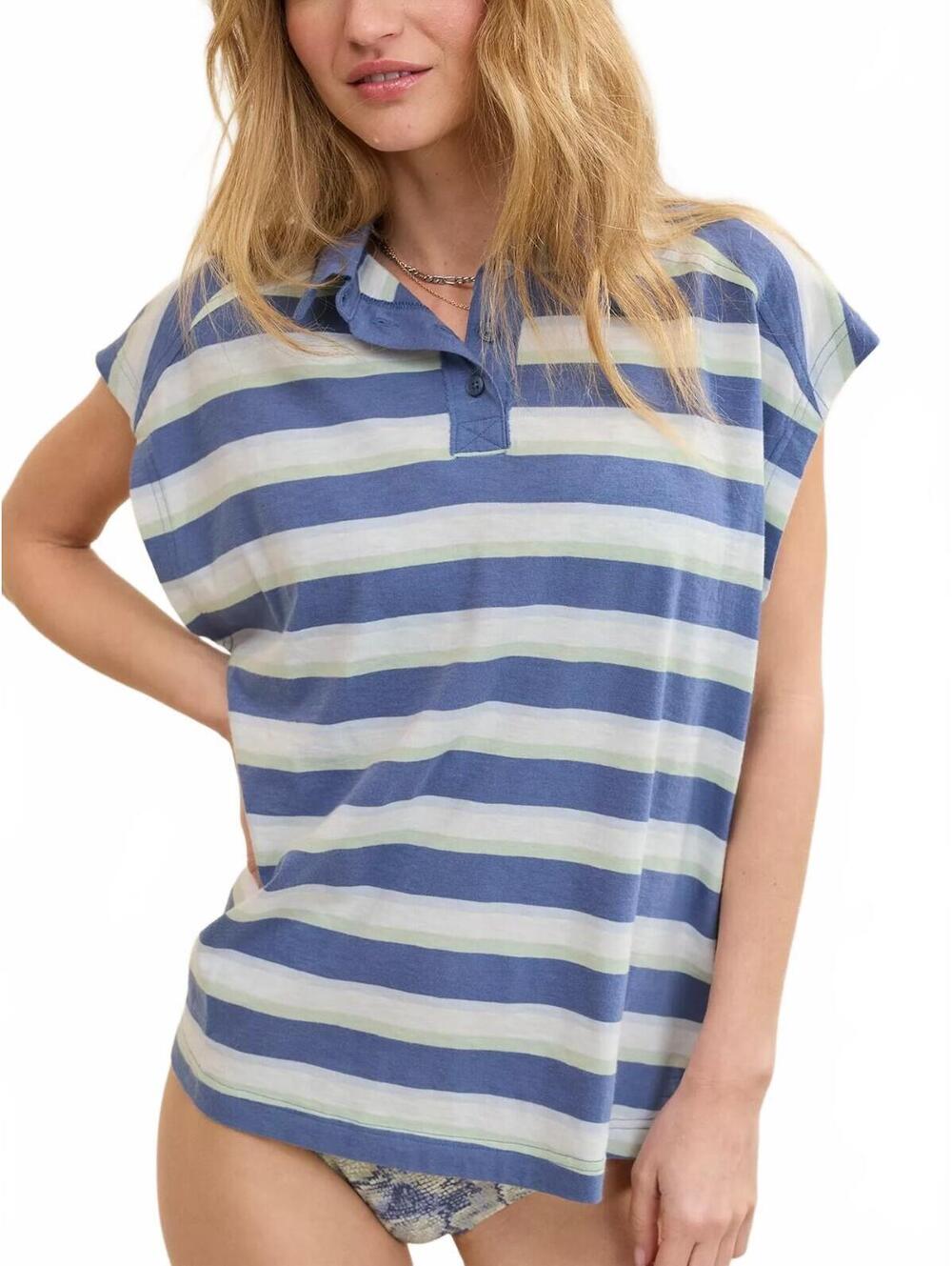 AE Aerie Happiest Oversized Polo T-Shirt  American Eagle NWT Marbled Blue XS